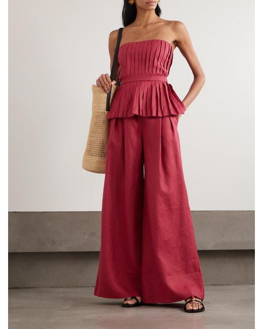 ANDRES OTALORA Red Desperte Pleated Linen Wide-Leg Pants
