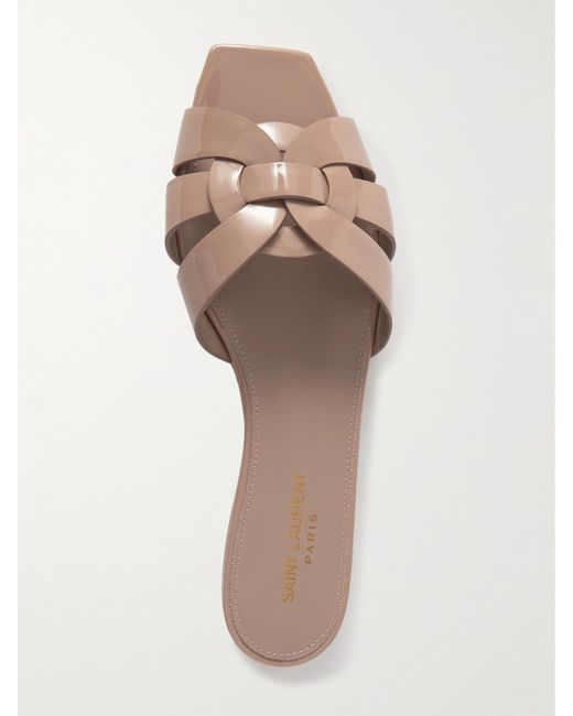Saint Laurent Natural Tribute Woven Patent-Leather Slides