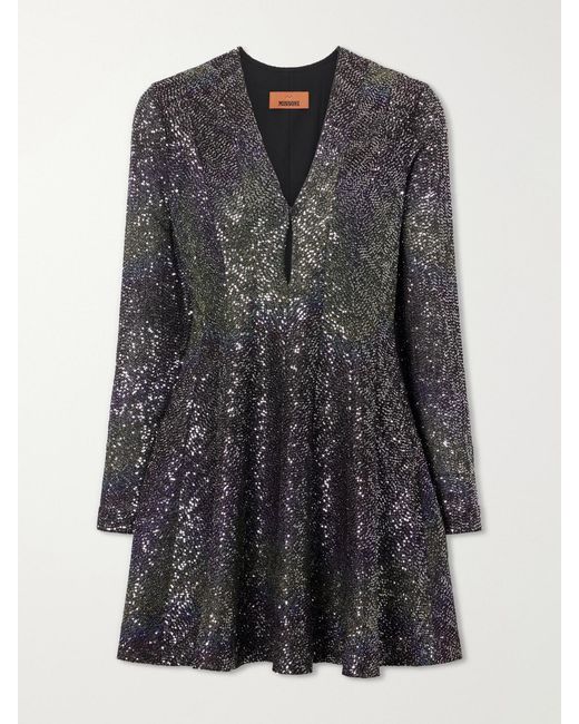 Missoni Gray Striped Metallic Crochet-Knit Mini Dress