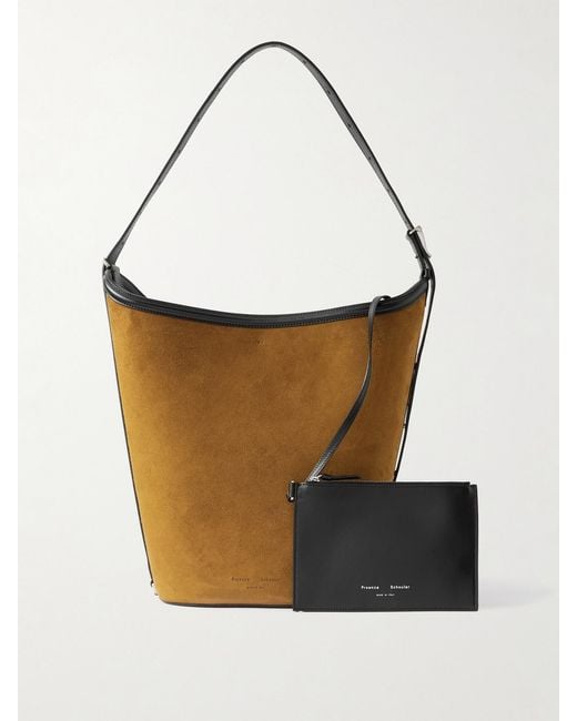 Proenza Schouler White Brant Leather-Trimmed Suede Bucket Bag