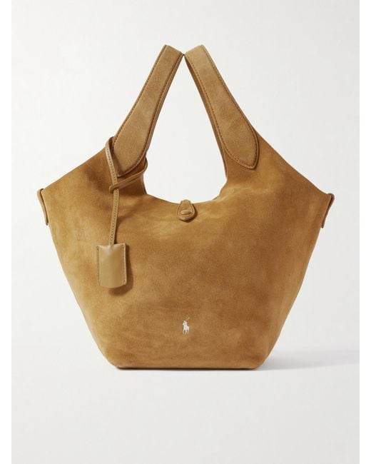 Polo Ralph Lauren Metallic Polo Play Leather-Trimmed Suede Tote