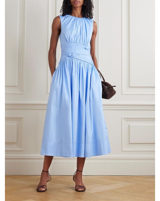 Robe Midi En Popeline De Coton À Fronces, Plis Et Nœuds Agatha Aje. en coloris Blue