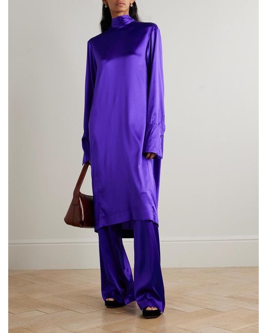 Dries Van Noten Purple Tie-Neck Stretch-Silk Satin Dress