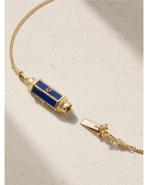 Marie Lichtenberg Natural Baby Locket 18-Karat, Lapis Lazuli And Ruby Necklace