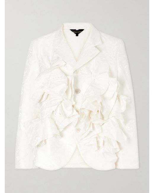 Comme des Garçons Natural Frayed Ruffled Brocade Jacket