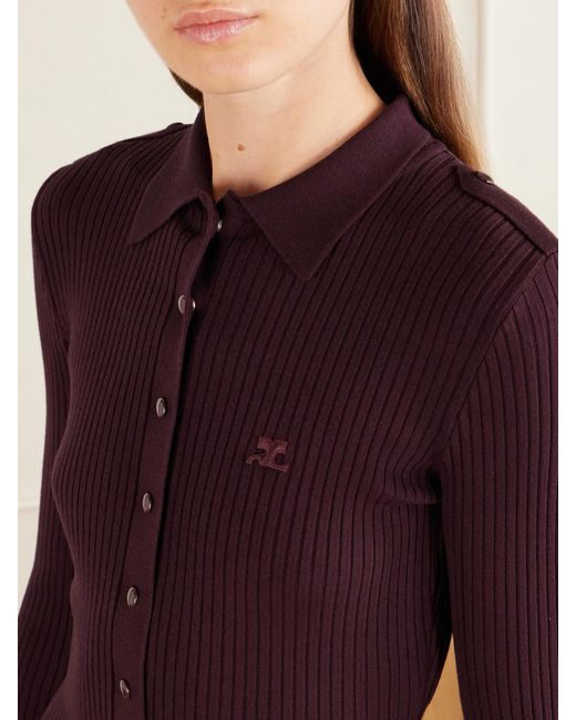 Courreges Purple Logo-Embroidered Ribbed Polo Midi Dress