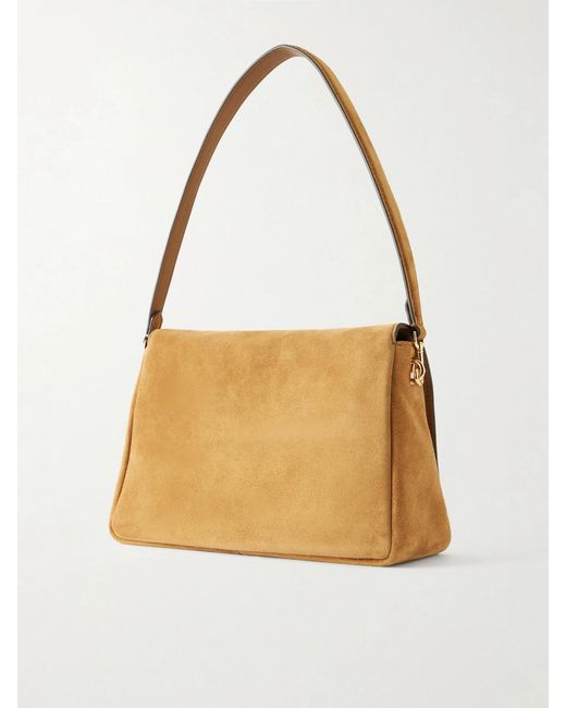 Tory Burch Natural Charlie Logo-Embellished Suede Shoulder Bag