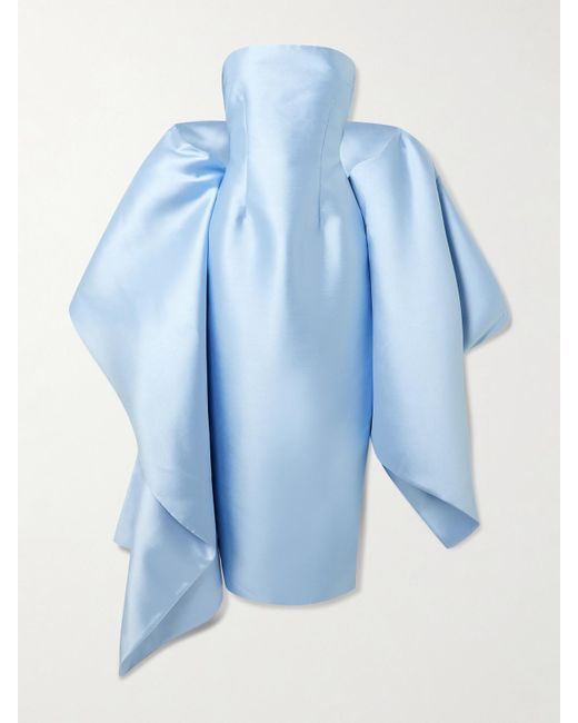 Solace London Blue Renee Cape-Effect Satin Midi Dress