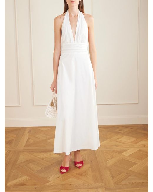 BERNADETTE White Marilyn Organic Cotton-Blend Poplin Halterneck Maxi Dress