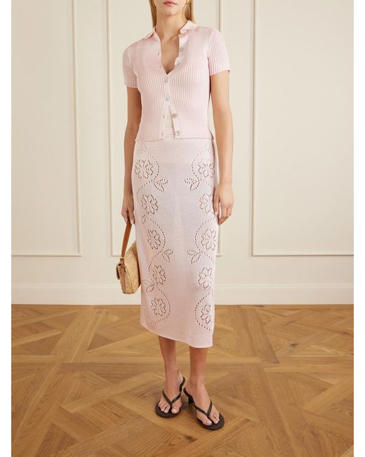 Calle Del Mar Pink Embroidered Knitted Midi Skirt