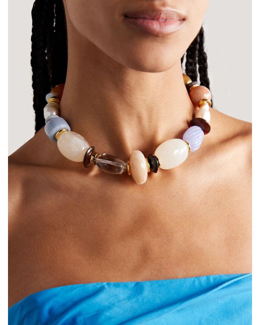 Lizzie Fortunato Natural Monument-Plated, Leather, -Stone And Horn Necklace