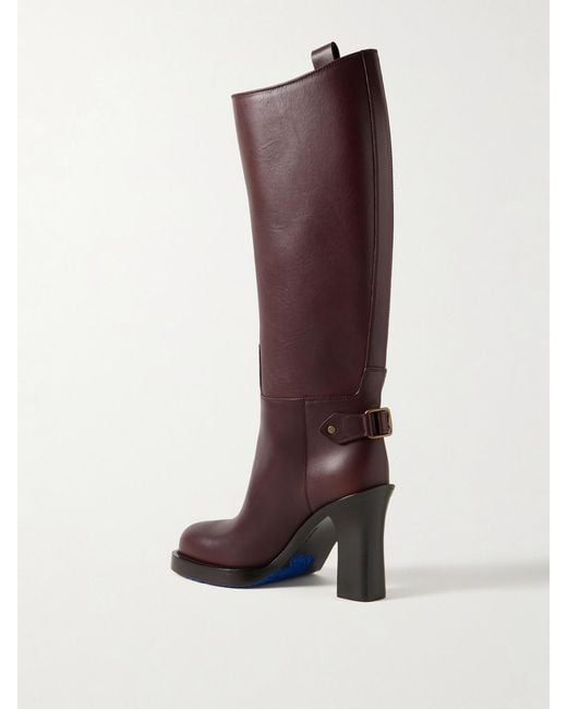 Burberry Red Buckled Leather Knee Boots