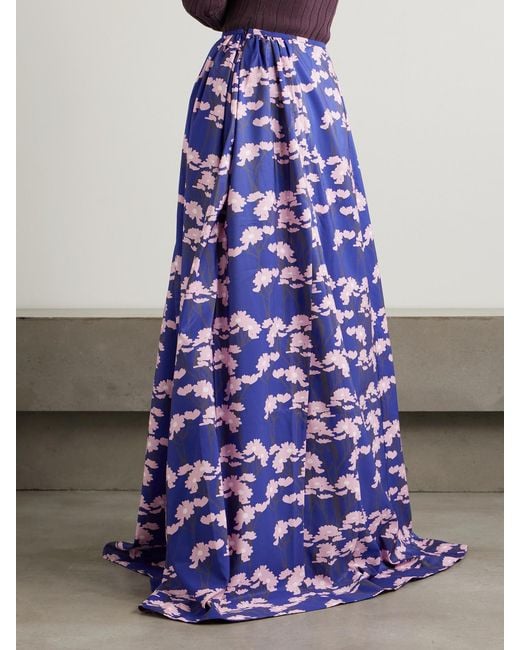 BERNADETTE Blue Elle Floral-Print Taffeta Maxi Skirt