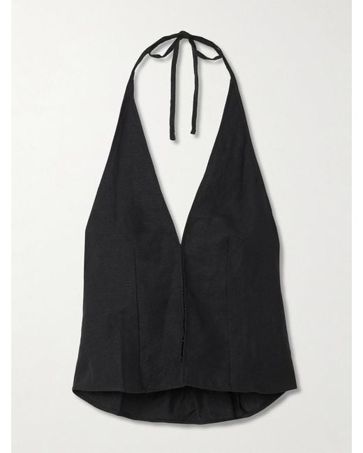 Deiji Studios Black Linen Halterneck Top