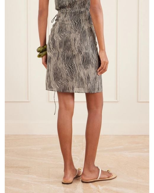 St. Agni Gray Savannah Zebra-Print Silk Midi Wrap Skirt