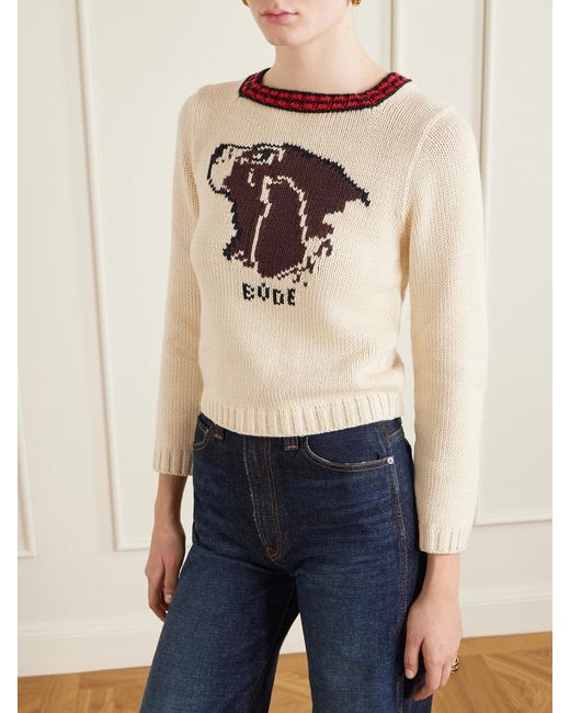 Bode Natural Spaniel Intarsia Pima Cotton And Merino Wool-Blend Sweater