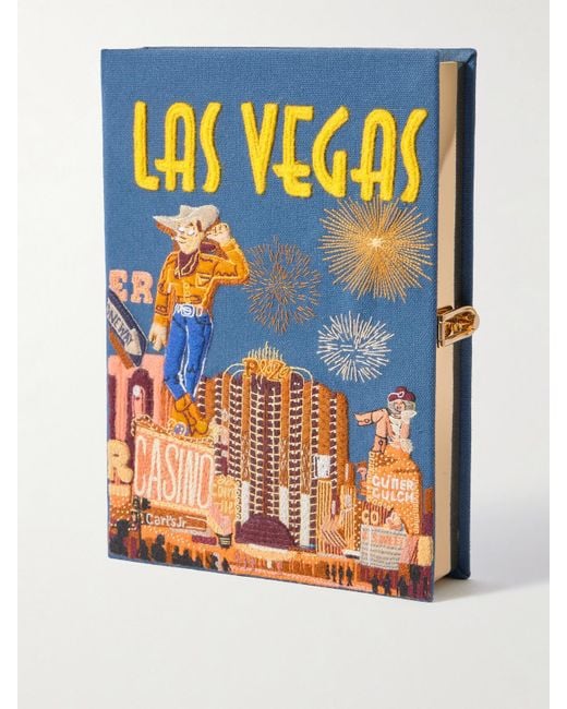 Olympia Le-Tan Blue Las Vegas Embroidered Appliquéd Canvas Clutch