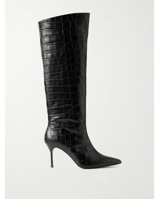 Staud Black Sebastian Croc-Effect Leather Knee Boots