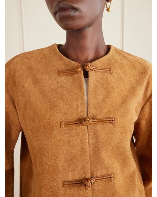 Rohe Brown Mandarin Paneled Suede Jacket