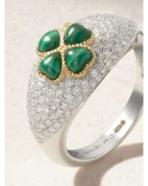Yvonne Léon Natural Mini Bague Dôme Trèfle 9-Karat And, Malachite And Diamond Ring