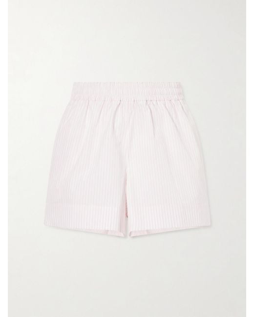 Suzie Kondi Natural Striped Cotton-Poplin Shorts