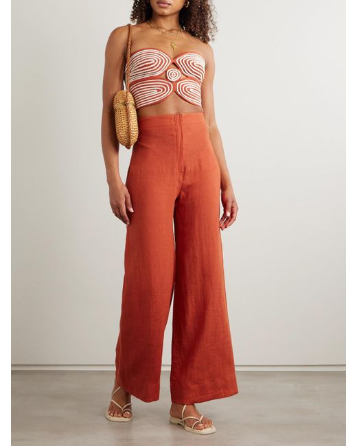 ANDRES OTALORA Baia Cutout Embroidered Linen Bustier Top