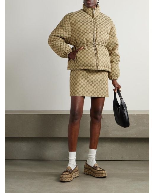 Gucci Metallic Belted Leather-Trimmed Cotton-Blend Canvas Down Jacket