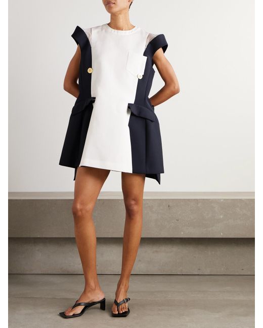 Sacai Canvas And Chiffon-Paneled Silk And Cotton-Blend Mini