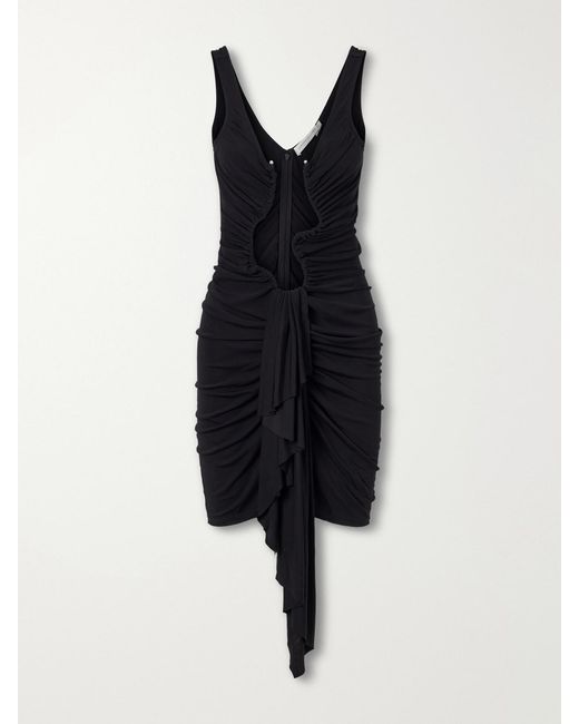 Christopher Esber Black Salacia Embellished Draped Jersey Mini Dress