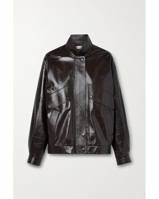 The Row Efren Leather Bomber Jacket in Brown (Black) | Lyst
