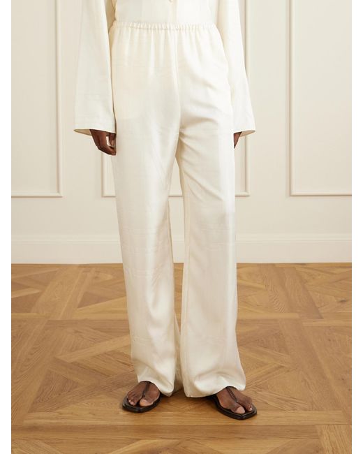 Totême White Monogram Silk Wide-Leg Pyjama Pants