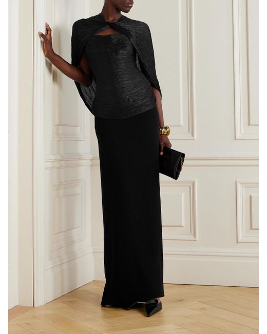 Marmar Halim Black Strapless Plissé-Satin And Crepe Gown And Cape
