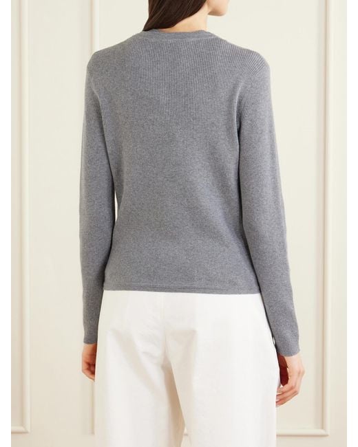 Lisa Yang Gray Abeena Ribbed Cotton And Cashmere-Blend Cardigan