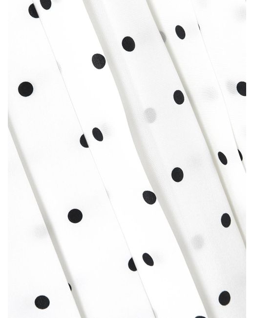 Alessandra Rich White Midikleid Aus Seide Mit Polka-Dots, Falten Und Schleifen