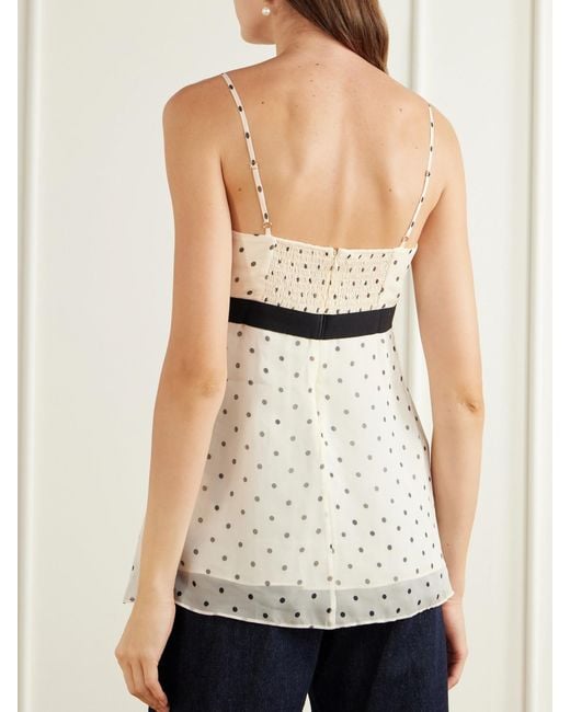 Zimmermann Natural Pleated Bow-Detailed Polka-Dot Chiffon Top