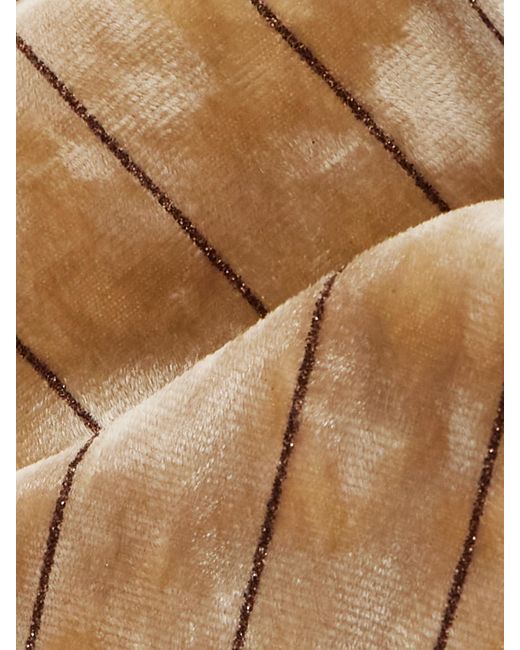 Loretta Caponi Natural Cipro Pinstriped Crushed-Velvet Wide-Leg Pants