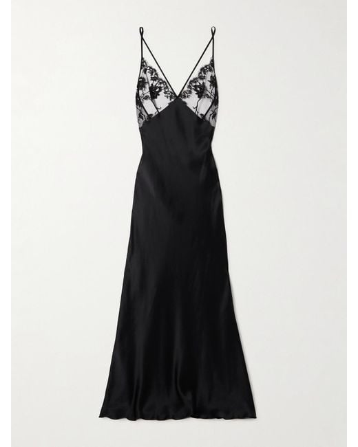 Kiki de Montparnasse Black Dominique Cotton-Blend Lace And Silk Nightdress