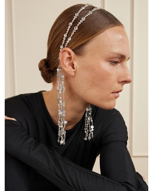 Jennifer Behr White Loretta Crystal-Embellished Rhodium-Plated Headband