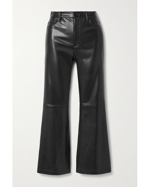 Alice + Olivia Marshall Cropped Vegan Leather Flared Pants in Black - Lyst