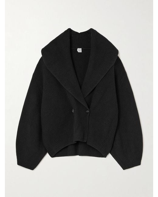 Totême Black Oversized Ribbed Wool Cardigan