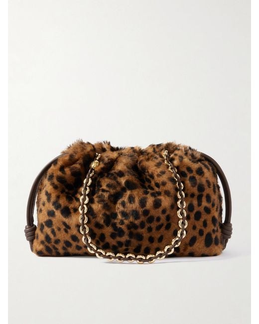 Loewe Brown Flamenco Medium Leather-Trimmed Leopard-Print Shearling Clutch