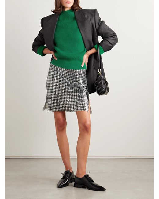 Rabanne Green Chain-Embellished Brushed-Wool Sweater