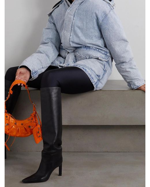 Alexander Wang Blue Oversized Hooded Padded Bleached Denim Jacket