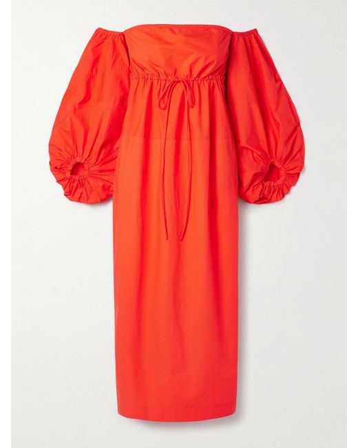 Rosie Assoulin Red Schulterfreies Midikleid Aus Baumwollpopeline