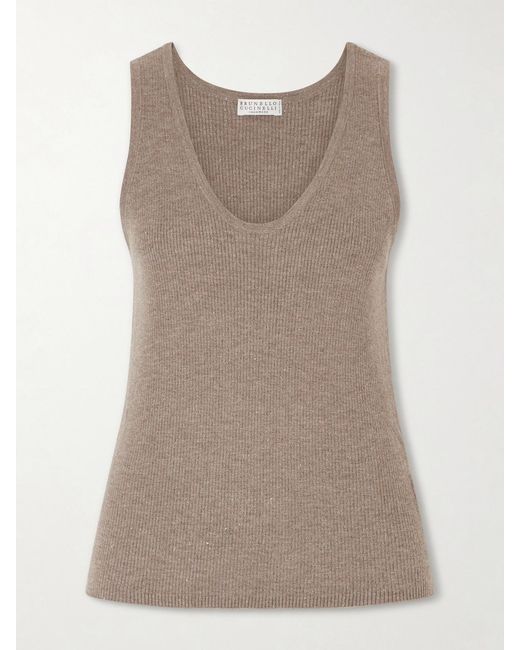 Brunello Cucinelli Natural Ribbed-Knit Tank