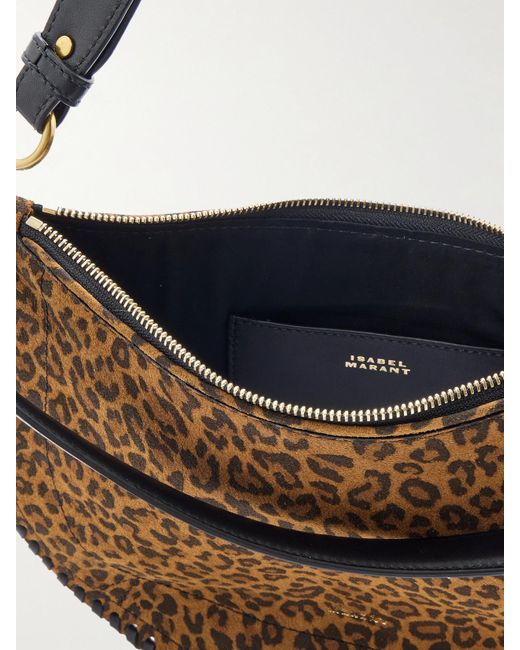 Isabel Marant White Oskan Soft Leather-Trimmed Leopard-Print Suede Shoulder Bag