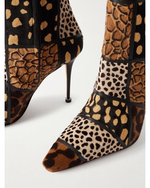 Manolo Blahnik Brown Trulona 50 Leather-Trimmed Patchwork Animal-Print Calf Hair Ankle Boots