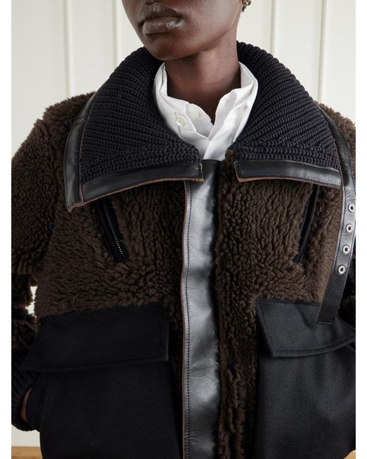 Sacai Black Wool-Blend Plush Coat