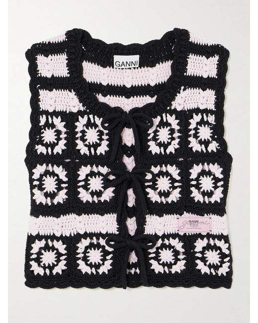 Ganni Black Cardigan Aus Gehäkelter Biobaumwolle