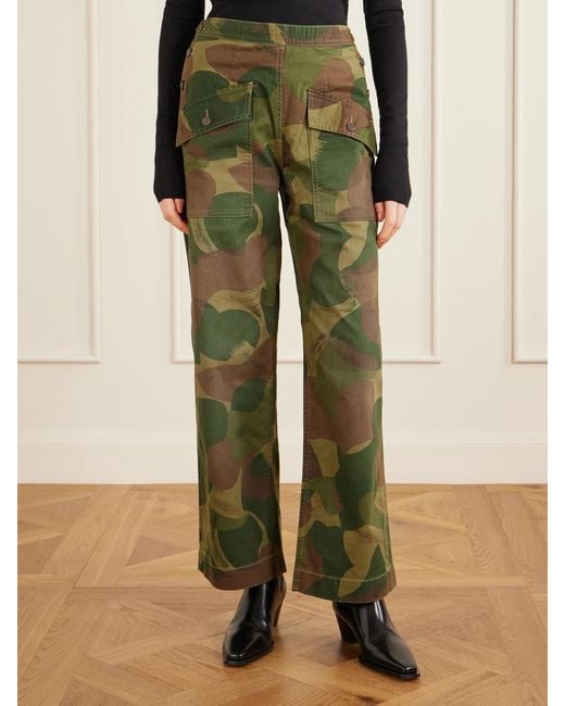 RRL Green Camouflage-Print Cotton Wide-Leg Pants